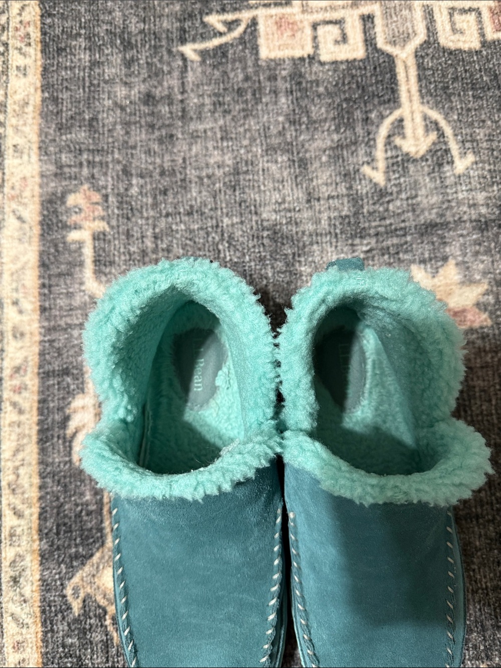 L.L. Bean Women's Teal Suede Slip-On Moccasin Slippers - Picture 2 of 7